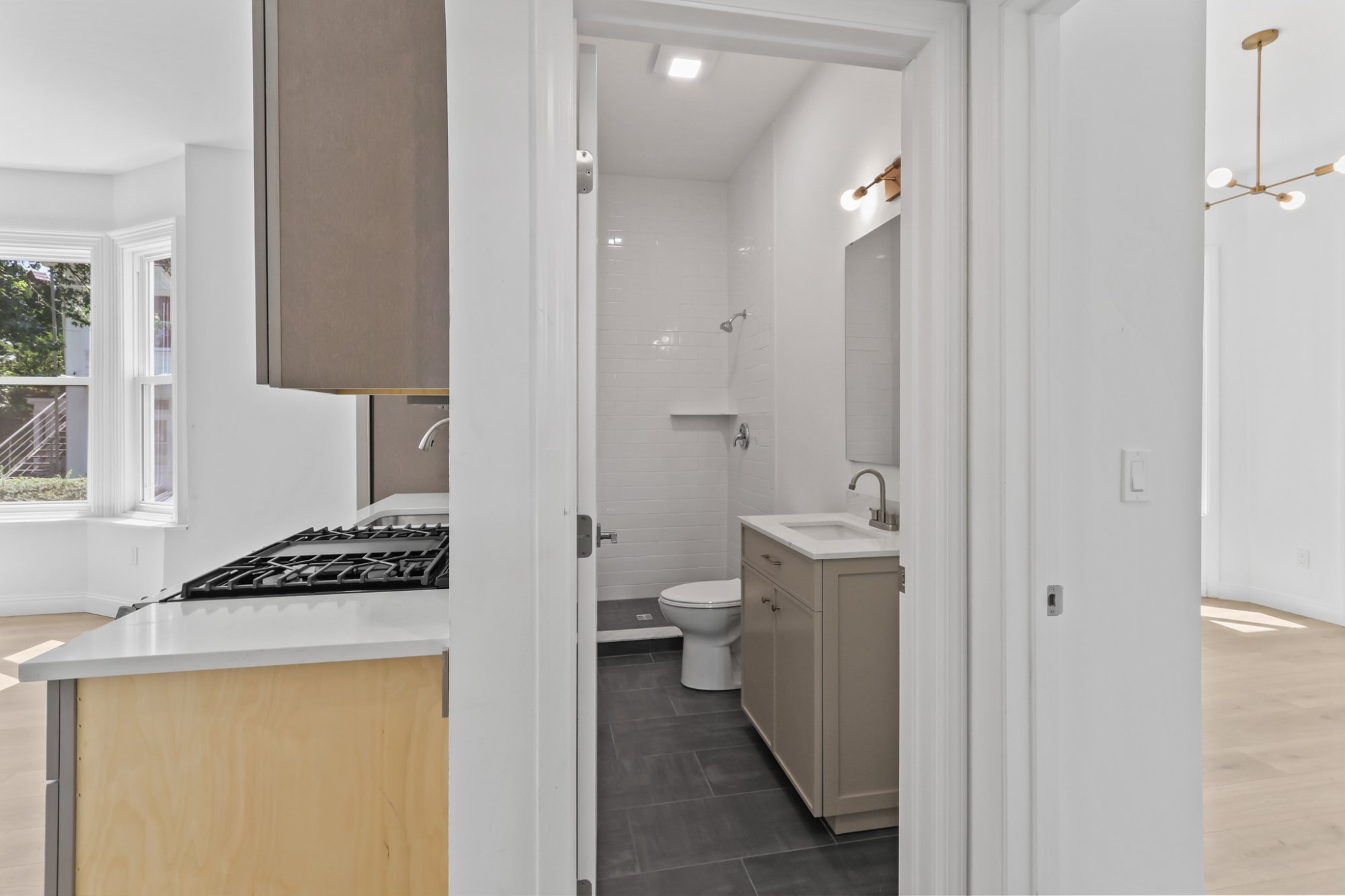 Primary bedroom closet and fireplace
