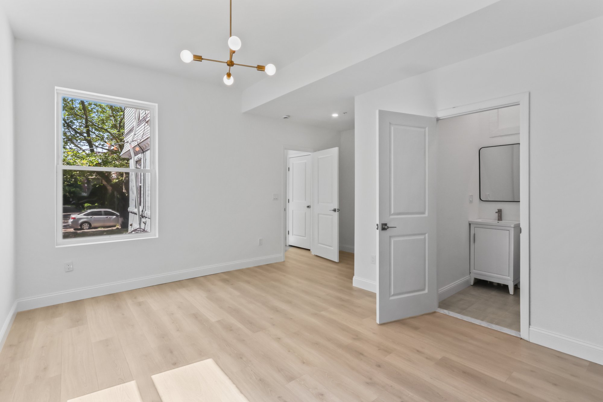 Bright bedroom with bay window