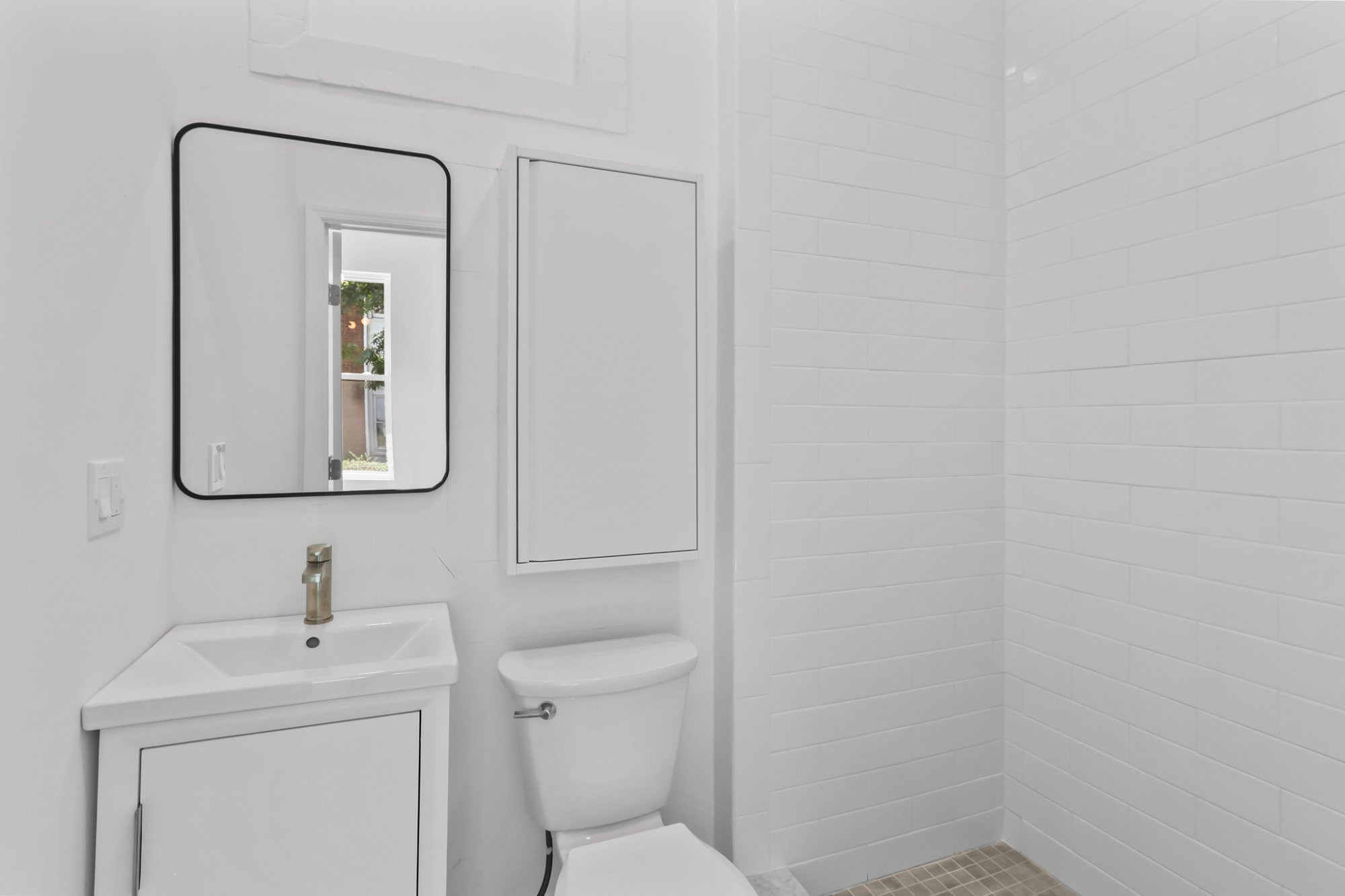 Kitchen counter and bathroom view