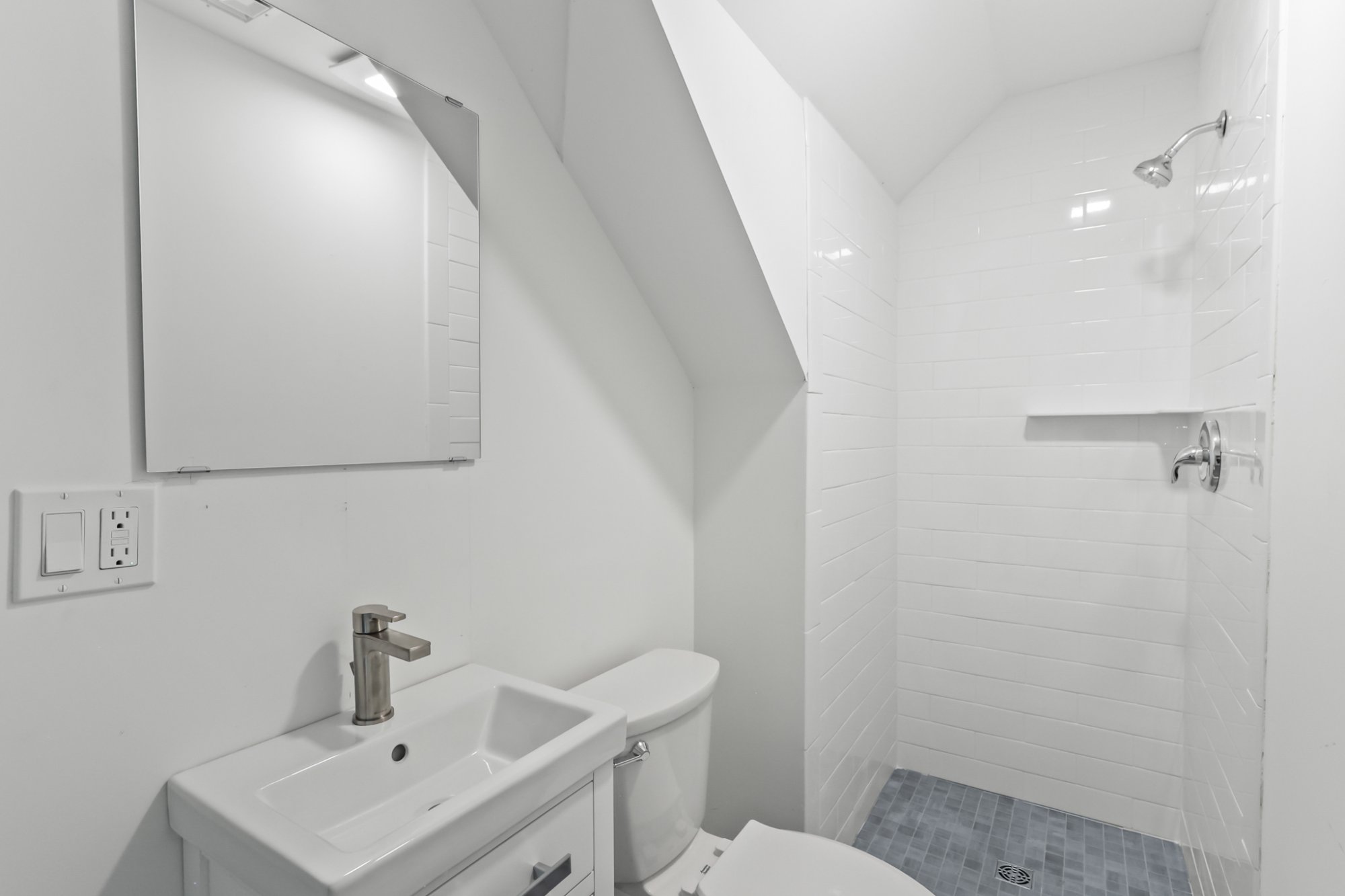 Bathroom vaulted angled ceiling shower