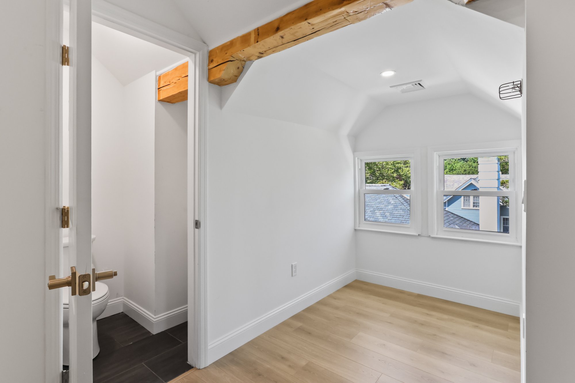 Bedroom vaulted angled ceiling closets
