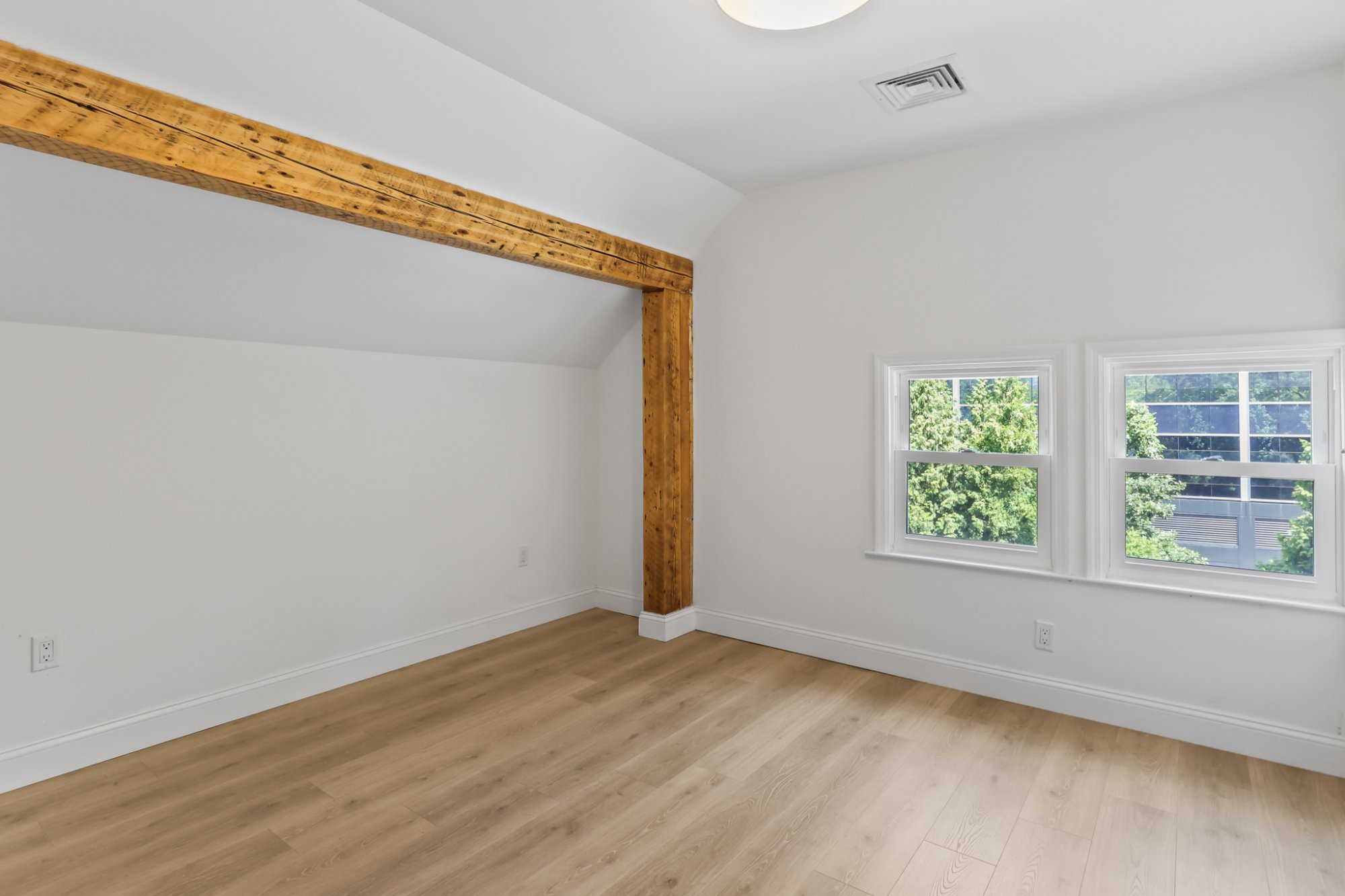 Bathroom shower sloped ceiling vanity